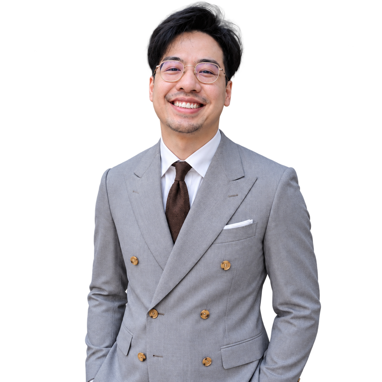 Rachapoll Phromyarat, founder and principal attorney, wearing glasses and a light gray suit